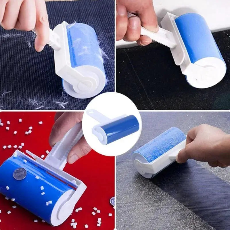 Lint roller cleaner by Simples Market; blue sticky roller with white housing, portable and washable.