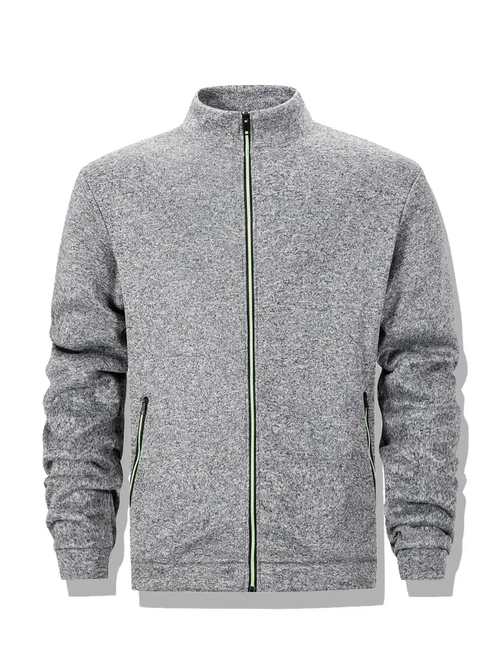Men's Simples Market grey full-zip fleece jacket with stand collar and neon-green zipper