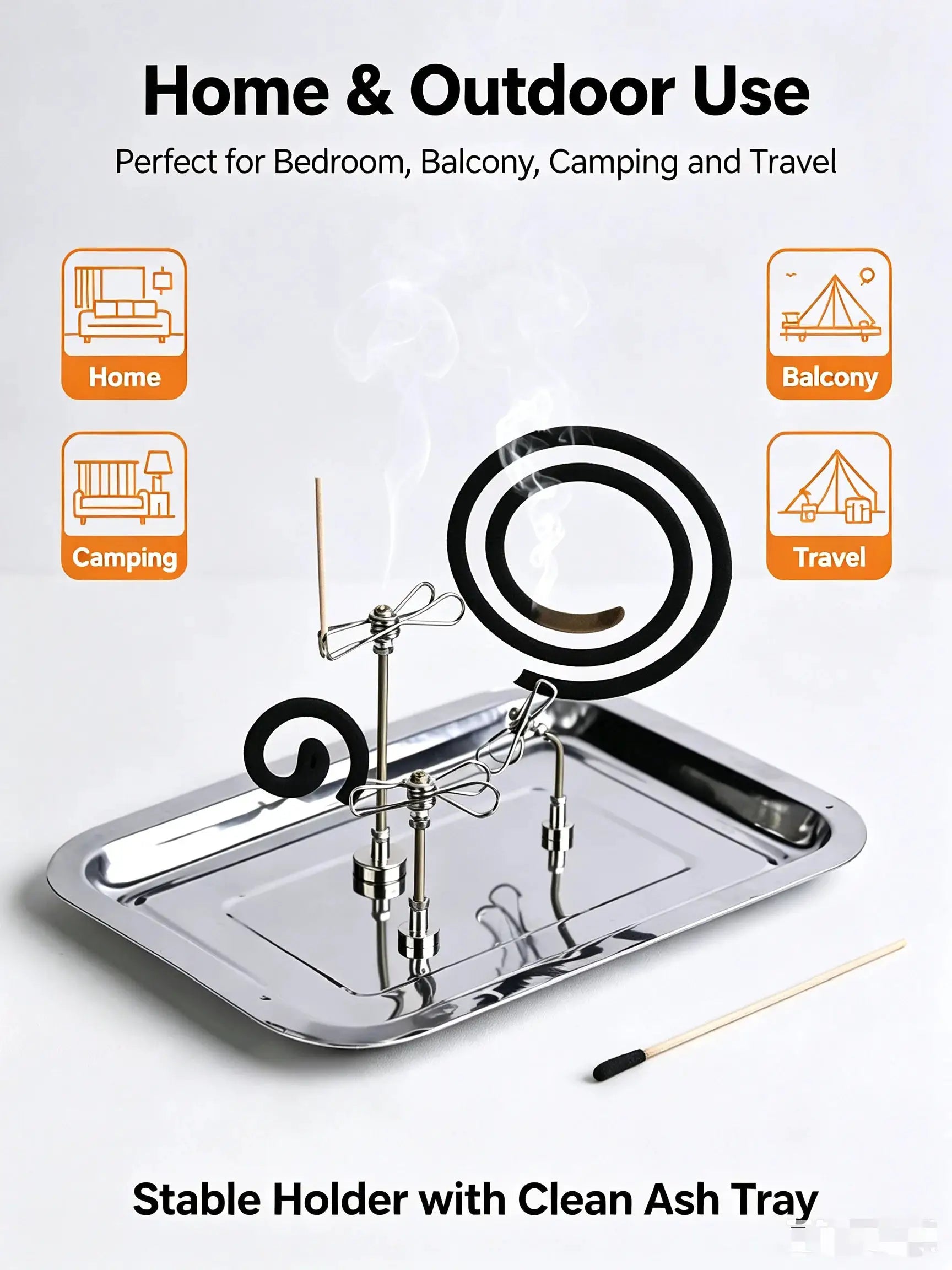 Metal magnetic incense clip stand with large ash tray for mosquito-repellent incense and sandalwood sticks