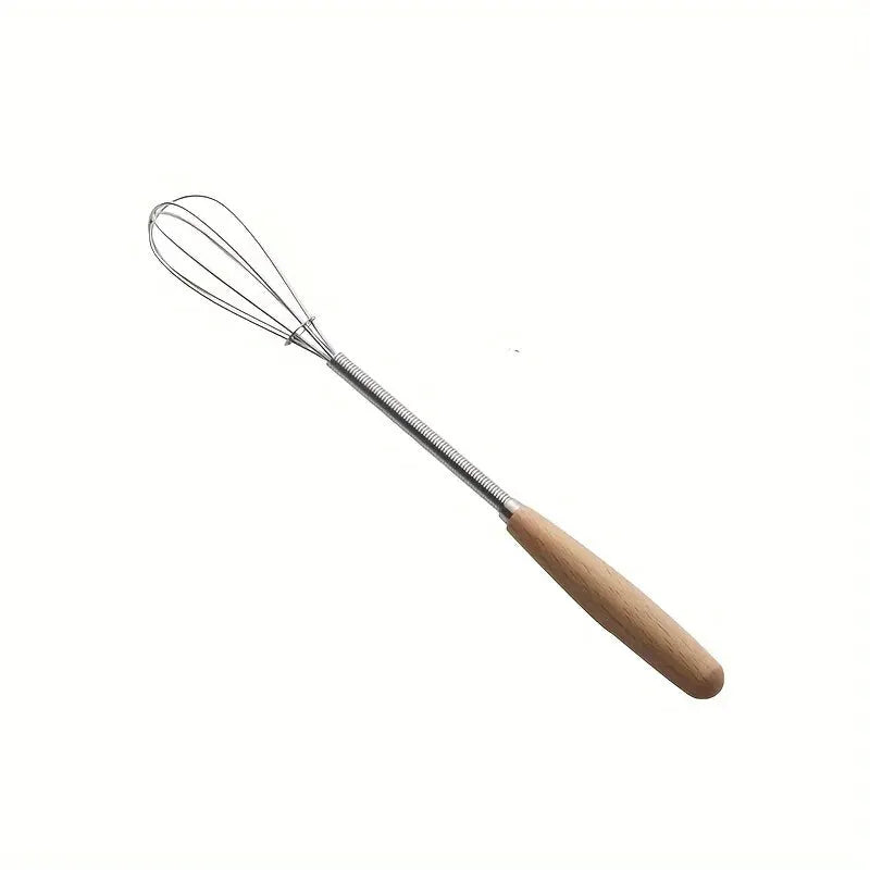 Stainless Steel Mini Egg Beater with Wooden Handle Whisk for Mixing Eggs and Batters Kitchen Baking Tools Set