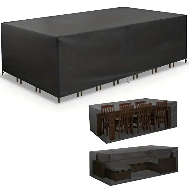 Simples Market 120-size outdoor furniture cover for rectangular patio dining set and double sofa, black.