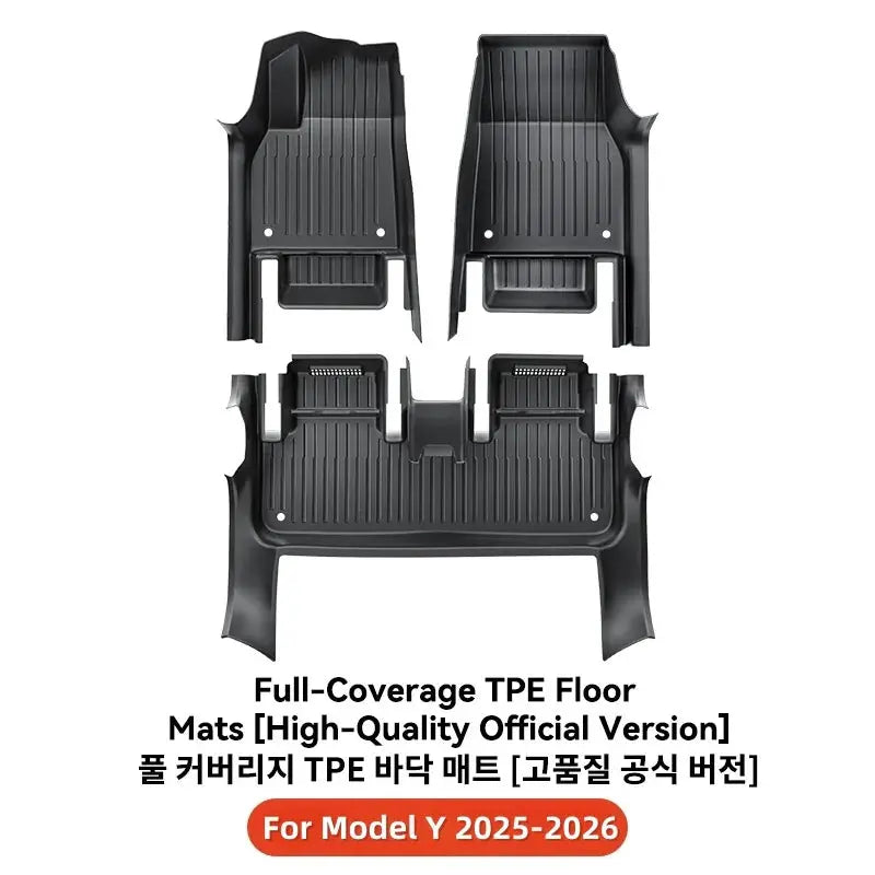 YZ full-coverage TPE floor mat set for Tesla Model Y 2025–2026 by Simples Market, black anti-slip waterproof