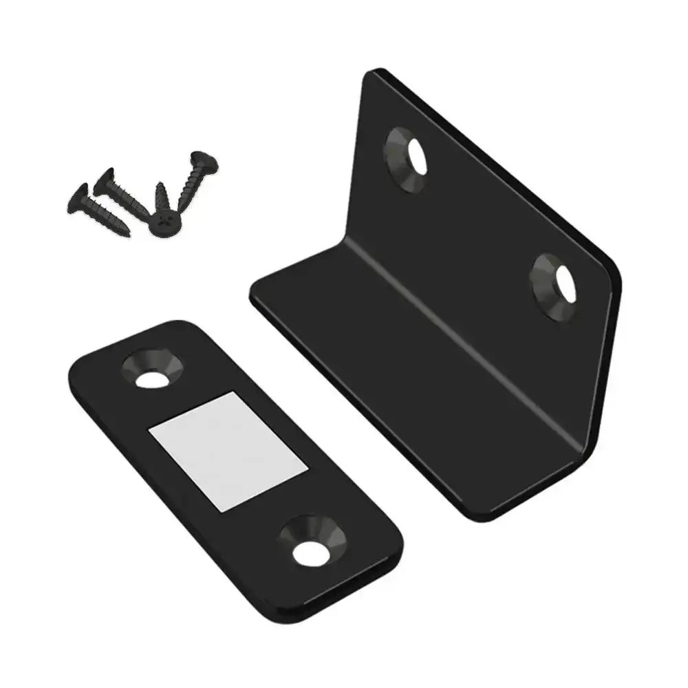 Simples Market L-type magnetic door closer and cabinet latch set, black metal with screws