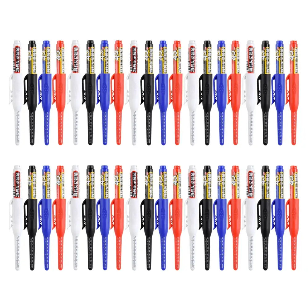 Simples Market 40-pack deep-hole carpenter marker pens, white/black/blue/red, long nib, waterproof