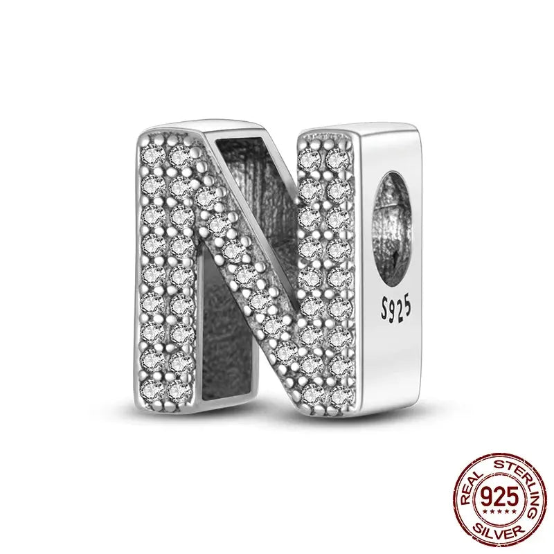26 Alphabet Beads A To Z 925 Sterling Silver Love Charm Fit Original Bangle Charms Bracelet CZ Zircon Jewelry