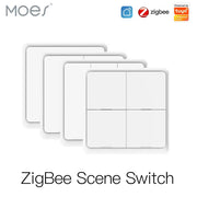 MOES 4-gang ZigBee scene switch, white battery-powered touch panel, Tuya compatible