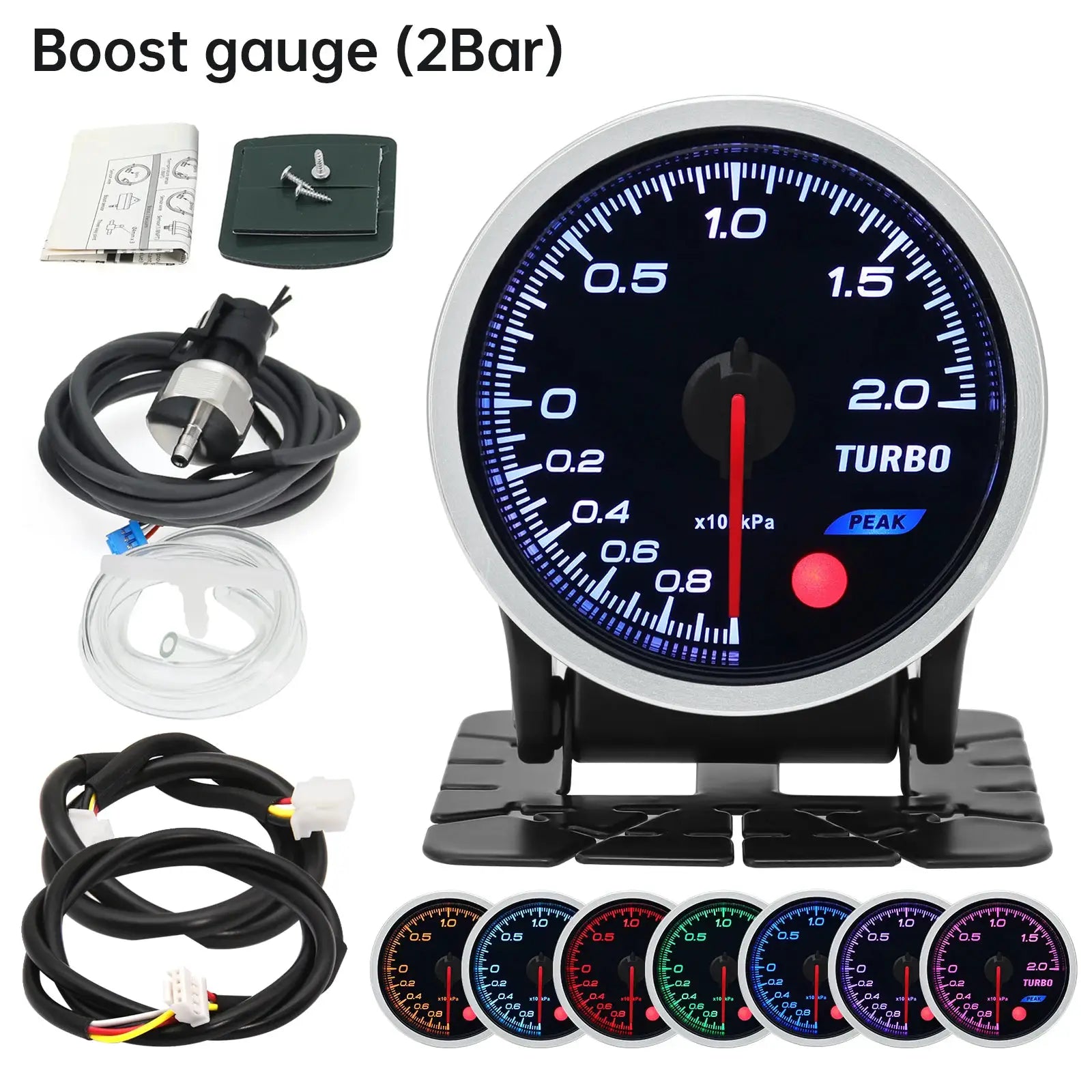 Oil pressure/temperature gauge kit, 52mm, 12V, 8-color display by Simples Market