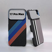 iPhone MagSafe carbon fiber case set (2) by Simples Market; blue/red diagonal stripes and gray striped variant