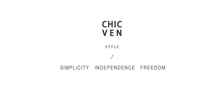 CHIC VEN brand logo with STYLE and SIMPLICITY INDEPENDENCE FREEDOM in black text on white background