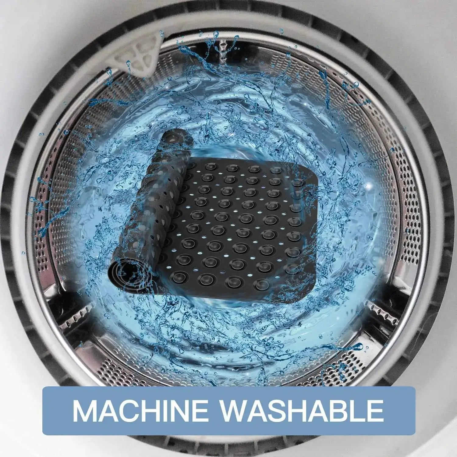 PVC non-slip bath mat with suction cups and drain holes, 15x27.6in, black, machine washable