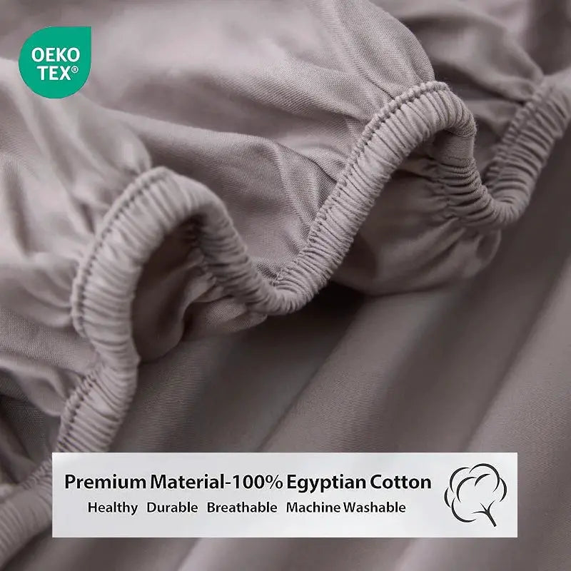 Fitted sheet, 100% Egyptian cotton, taupe with elastic edges; OEKO-TEX certified.