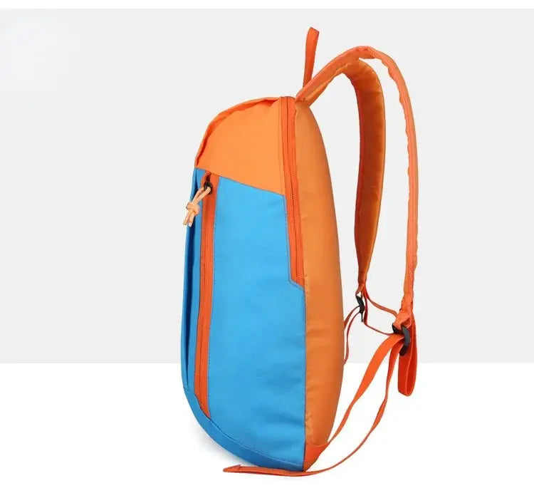 Outdoor Lightweight Small Sports MEN'S Backpack in orange and blue with padded straps.