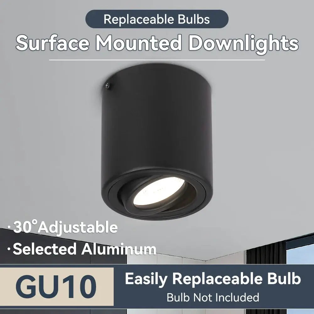 GU10 LED surface-mounted downlight, black aluminum, 30° adjustable, Simples Market