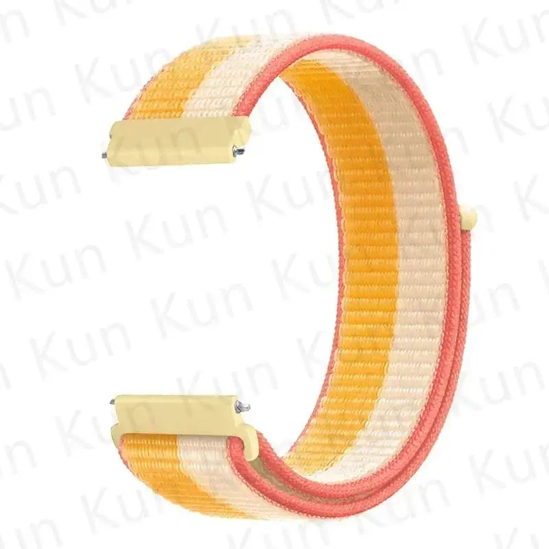 Nylon loop watch band for Redmi Watch 5 Active/Lite, orange/beige striped with gold hardware, 20/22mm, Simples Market.