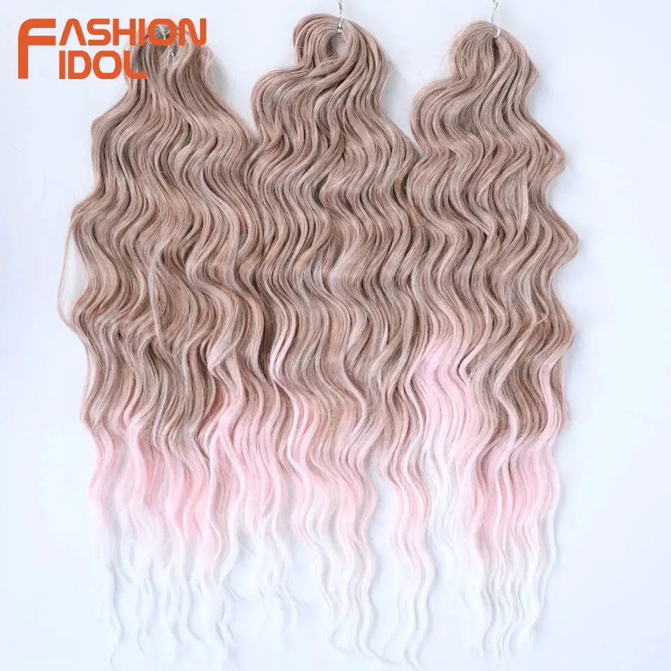 Anna 24 inch synthetic water wave braiding hair extensions, ombre blonde to pink ends, 3 bundles Fashion Idol logo