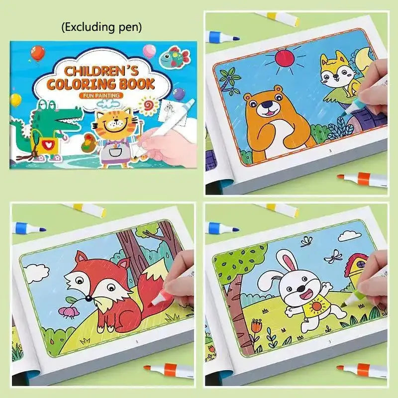 Children's coloring book set by Simples Market with four colorful animal drawing notebooks