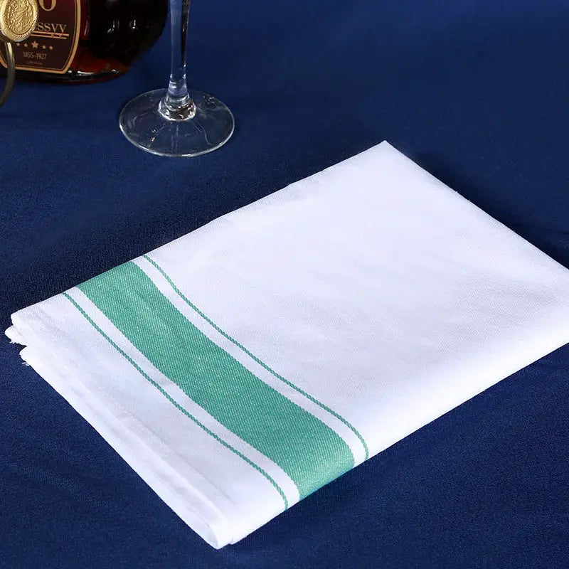 Cotton kitchen towel placemat with thickened fabric and green stripe, white, Simples Market