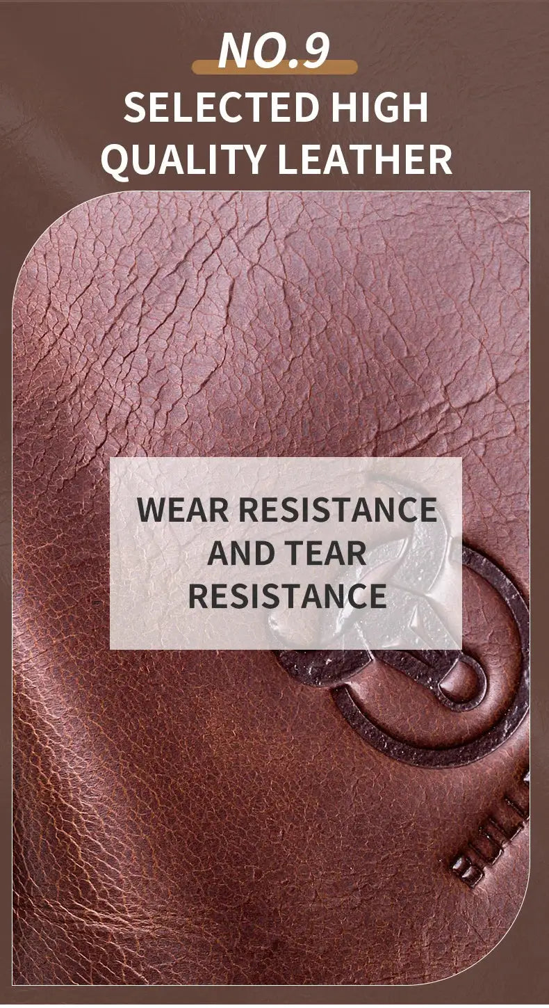 BULLCAPTAIN men's genuine leather chest bag; brown textured leather with a metal buckle.