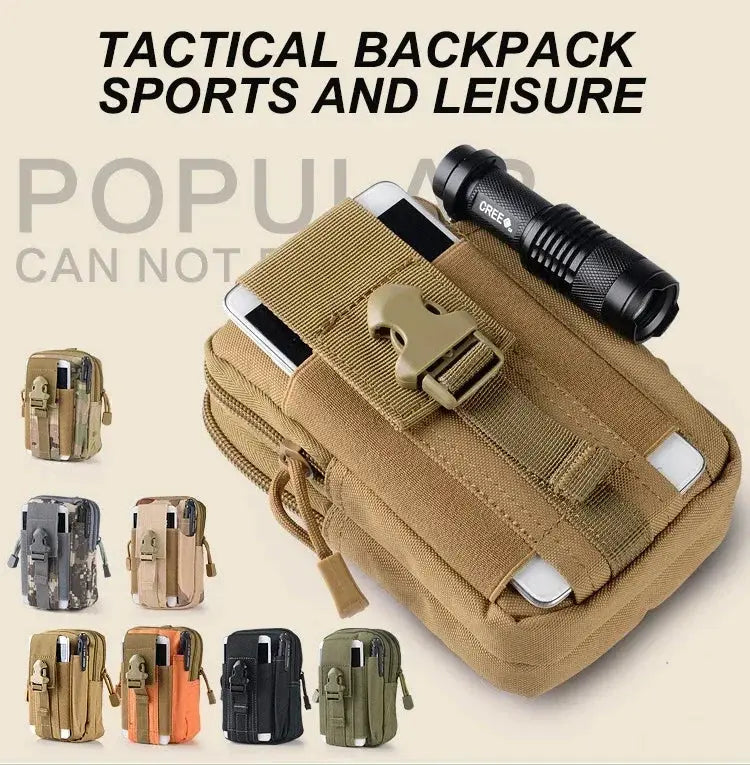 Tactical leg bag fanny pack by Simples Market; tan color with phone pockets and MOLLE straps.