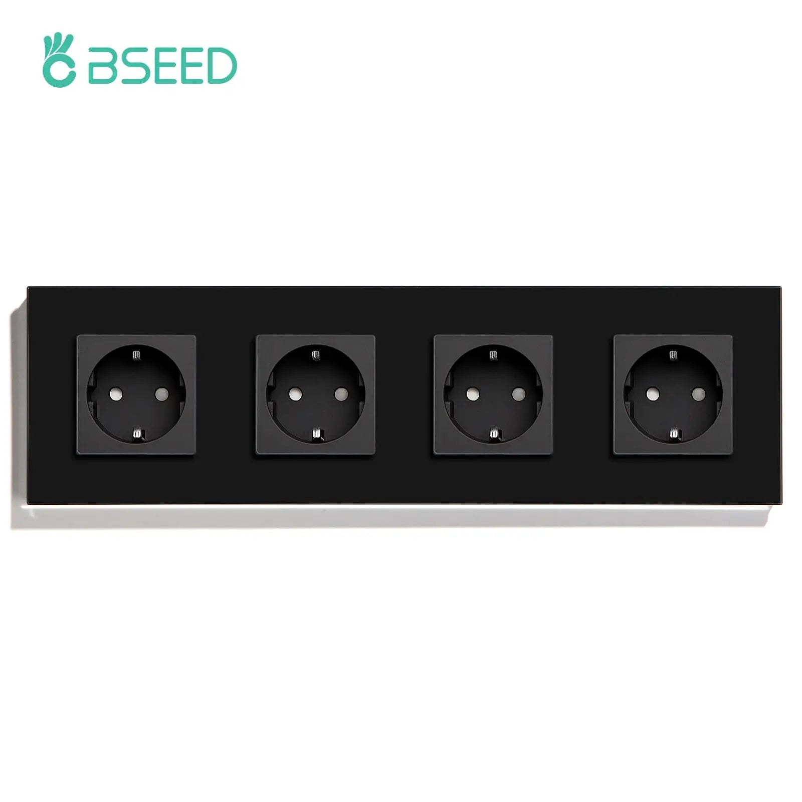 Four-socket EU wall socket panel on black glass by BSEED