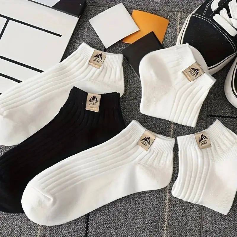5 Or 10 Pairs Of High Quality Mens Outdoor Sports Casual Socks Black And White Soft Breathable Comfort Durability