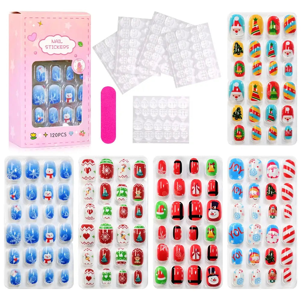 KawaiiKidz Kids Cartoon Press On Nails Acrylic Full Cover Short False Nails Safe Easy To Apply Jelly Glue 120Pcs