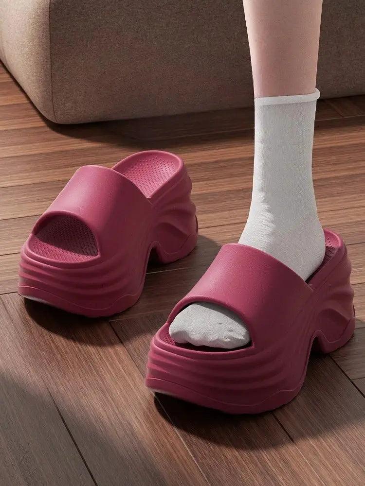 Ynpo Solid Color EVA Platform Slippers For Women Thick Non Slip Beach Slides With Soft Sole And Wedge Heel