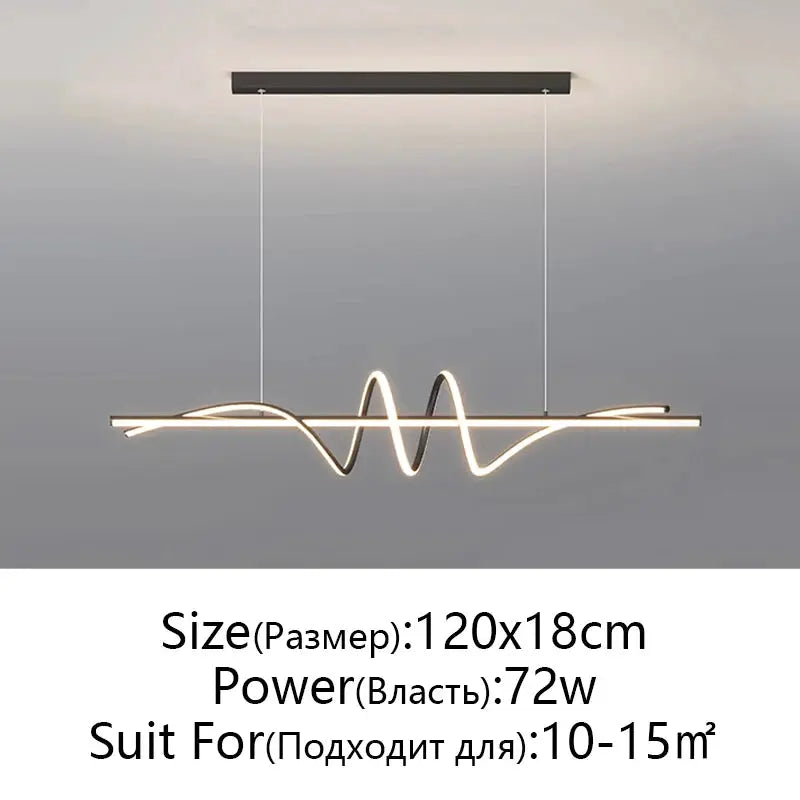 Simples Market modern LED pendant light with wave neon-style tube, warm white, 120x18 cm