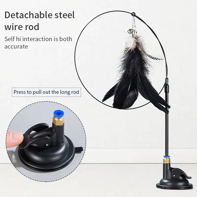Interactive Cat Toy Hands Free Cat Wand Teaser Wand With Feathers Bell Suction Cup Bird Toy Pet Supplies