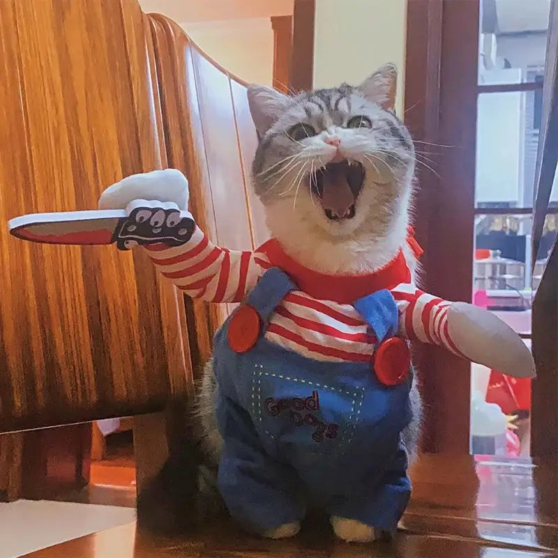 Funny Cat And Dog Halloween Costume Jumpsuit For Small To Medium Pets Soft Warm Cat Coat Cosplay Outfit