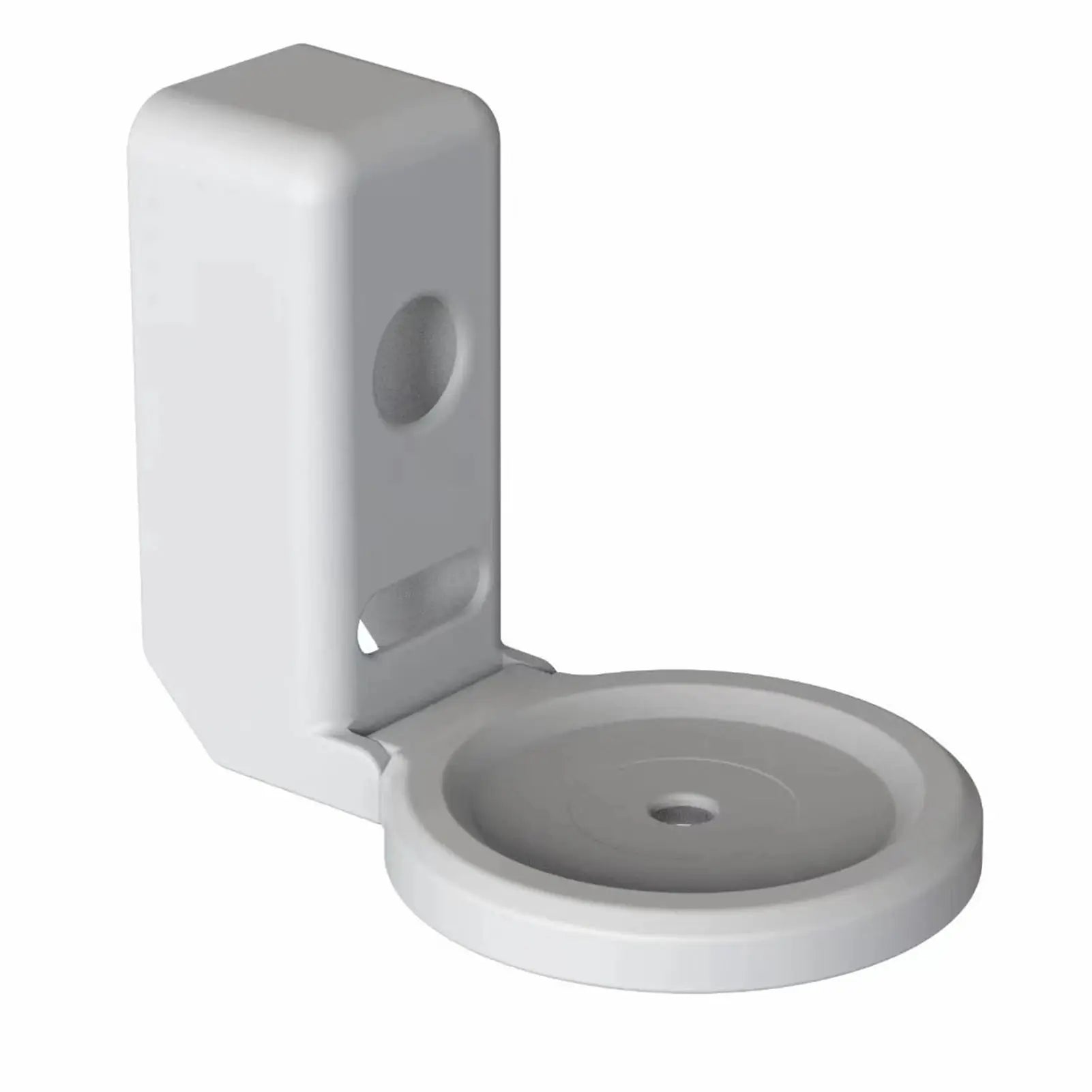 Simples Market Echo Dot wall mount bracket, white plastic with cord management stand.