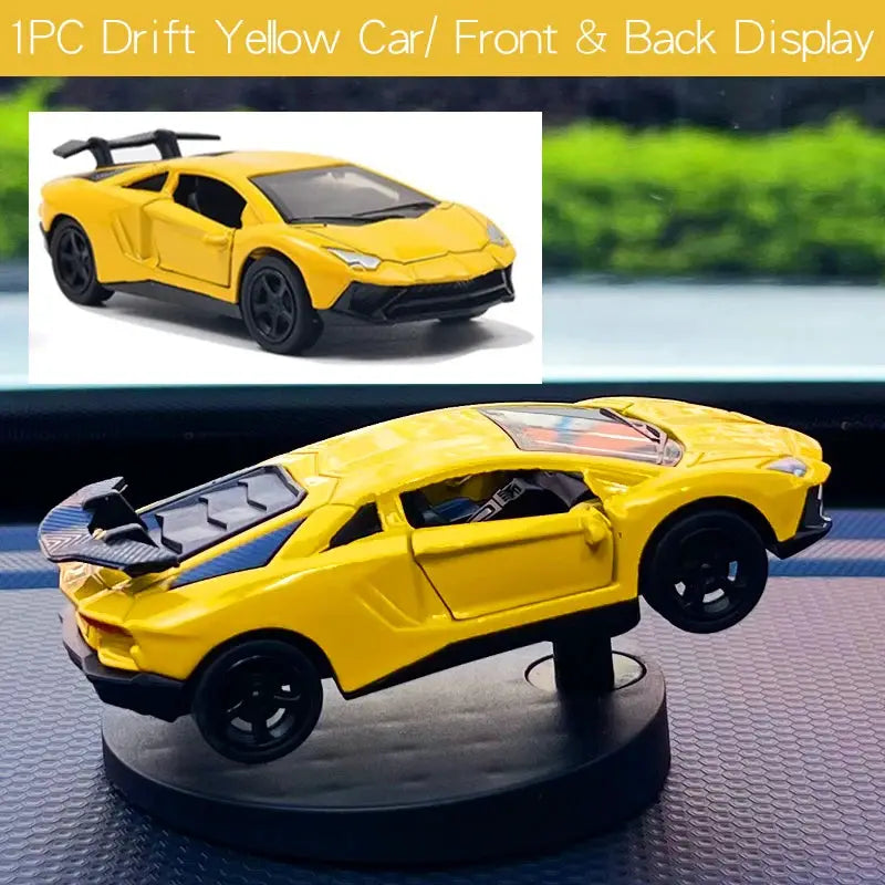 Simples Market 1pc yellow drift car toy model with front and back display stand