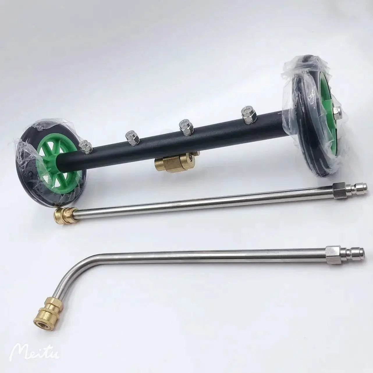 Simples Market 5000PSI car chassis high-pressure water broom with 2 extension rods; black shaft, green wheels