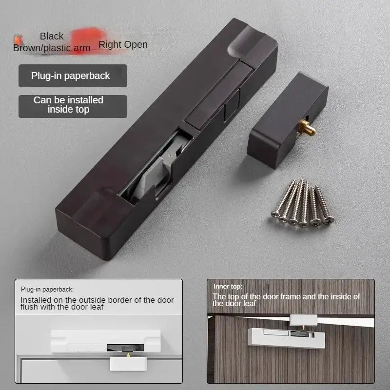 Door closer stopper, black plastic automatic door closer with mounting screws for interior doors, screws included