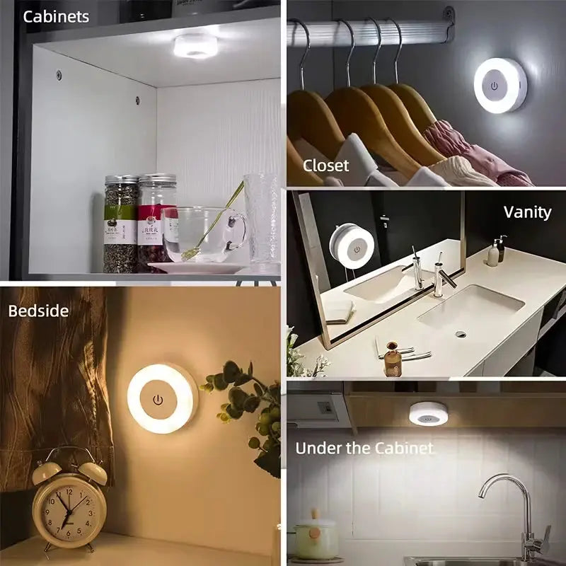 Energy Saving LED Touch Sensor Night Light USB Rechargeable Magnetic Wall Light For Bedroom Hallway Closet Round Lamp