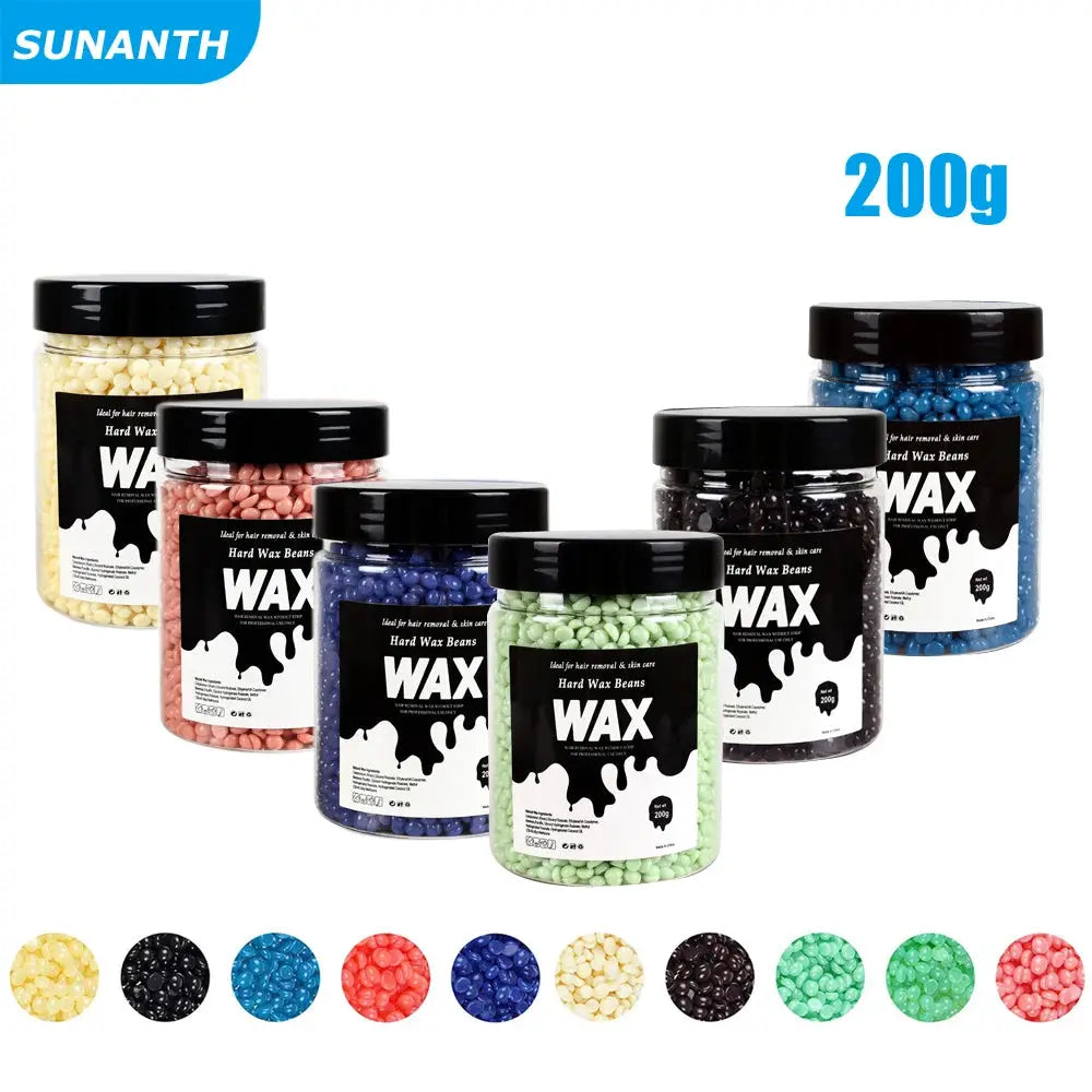Hard wax beads set, SUNANH brand, 6 jars in assorted colors, 200g each for waxing