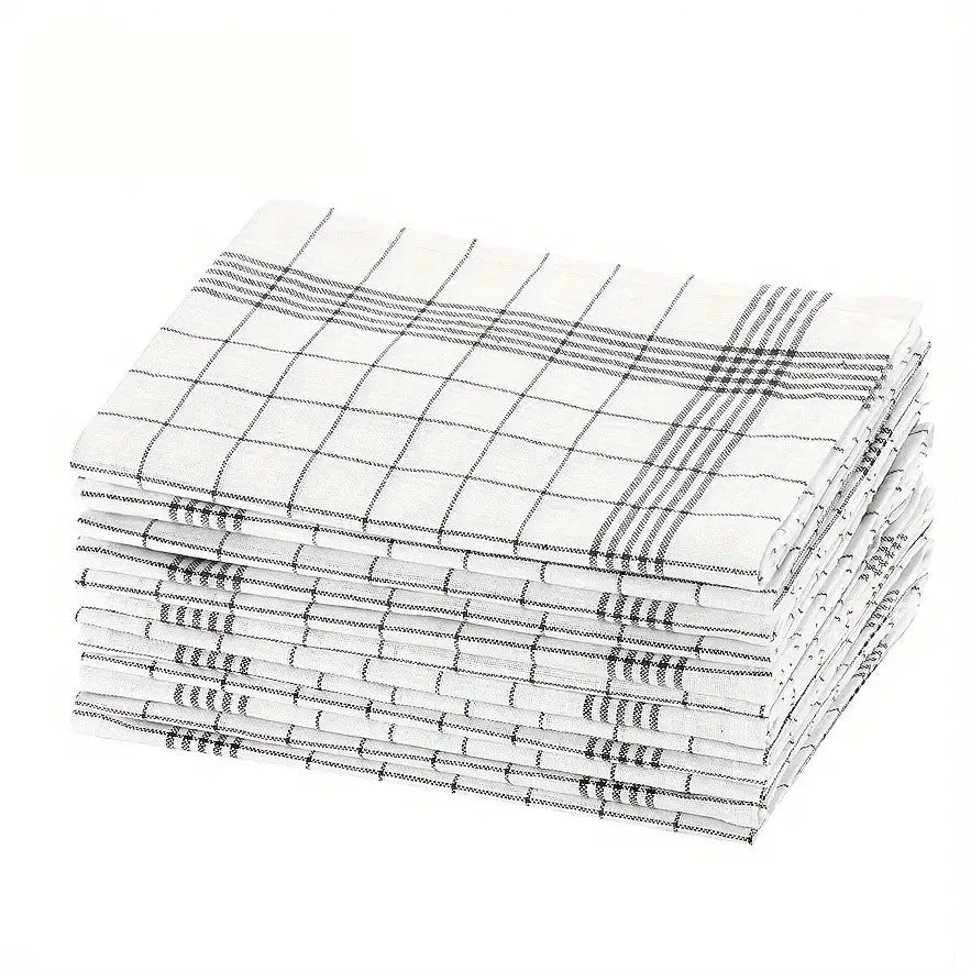 Simples Market plaid dish towels, soft large kitchen towels, white with black plaid pattern, stacked