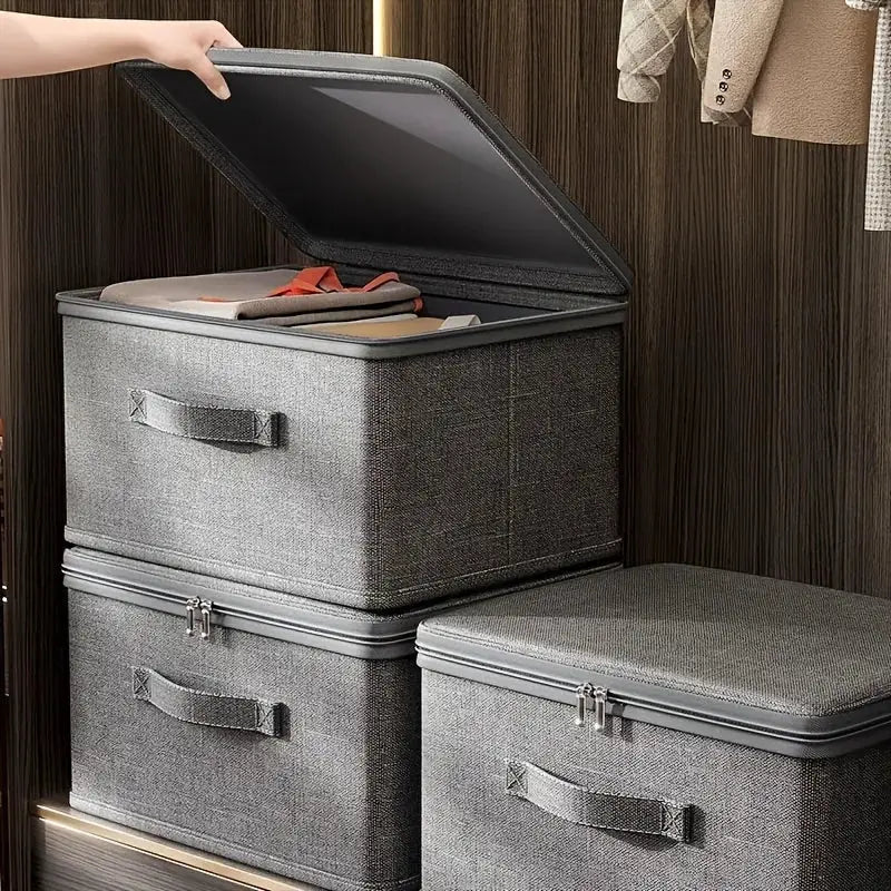 Simples Market two foldable storage boxes with cloth covers, gray fabric, large capacity quilt and underwear organizer