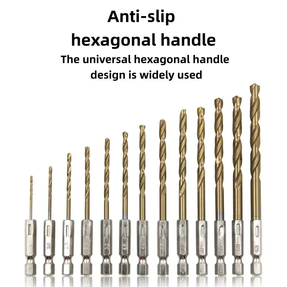 Hex Shank Twist Drill Bit Set Titanium Plated 1.5mm to 6.5mm for Electric Drill Driver
