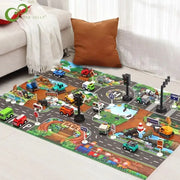 City Traffic Road Map Play Mat For Toddlers With Roads Buildings Parking Lots And Traffic Signs