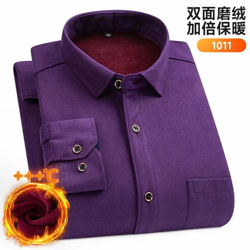 Simples Market men's purple long-sleeve fleece shirt, thick warm double-sided fleece, plus size 7XL-8XL