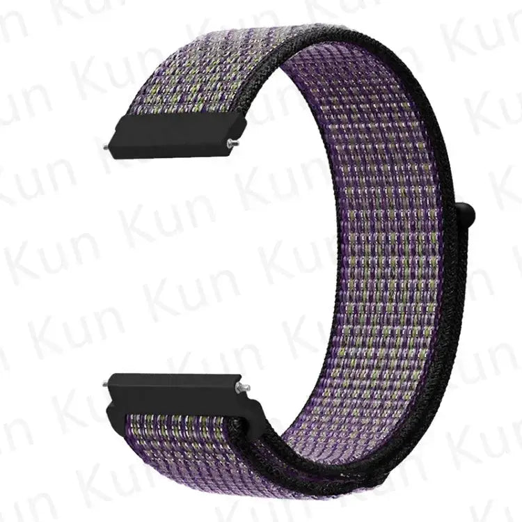 Simples Market nylon loop watch strap for Redmi Watch 5 Active/Lite and Xiaomi Watch S4, 20–22mm, purple and olive woven band with black adapters