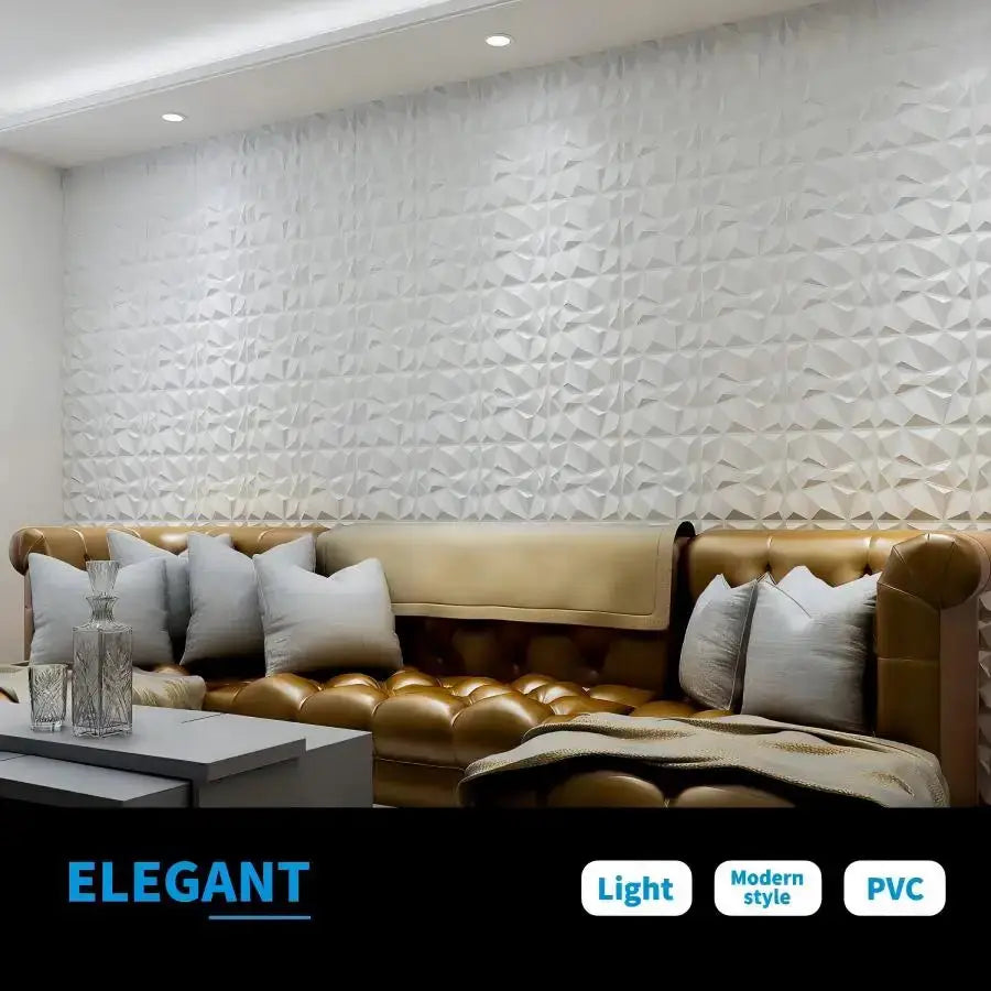 3D textured white PVC wall panels by Simples Market for indoor decor, 30x30cm, 12pcs/20pcs set