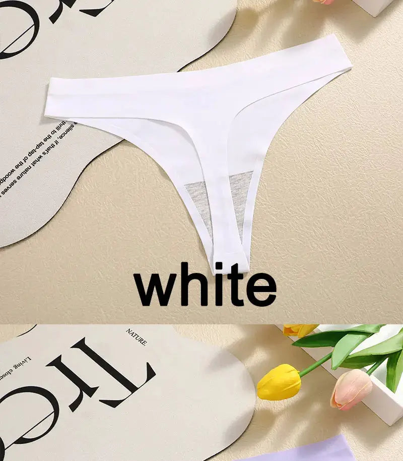 White 3-piece G-string thong set; breathable seamless low-rise underwear
