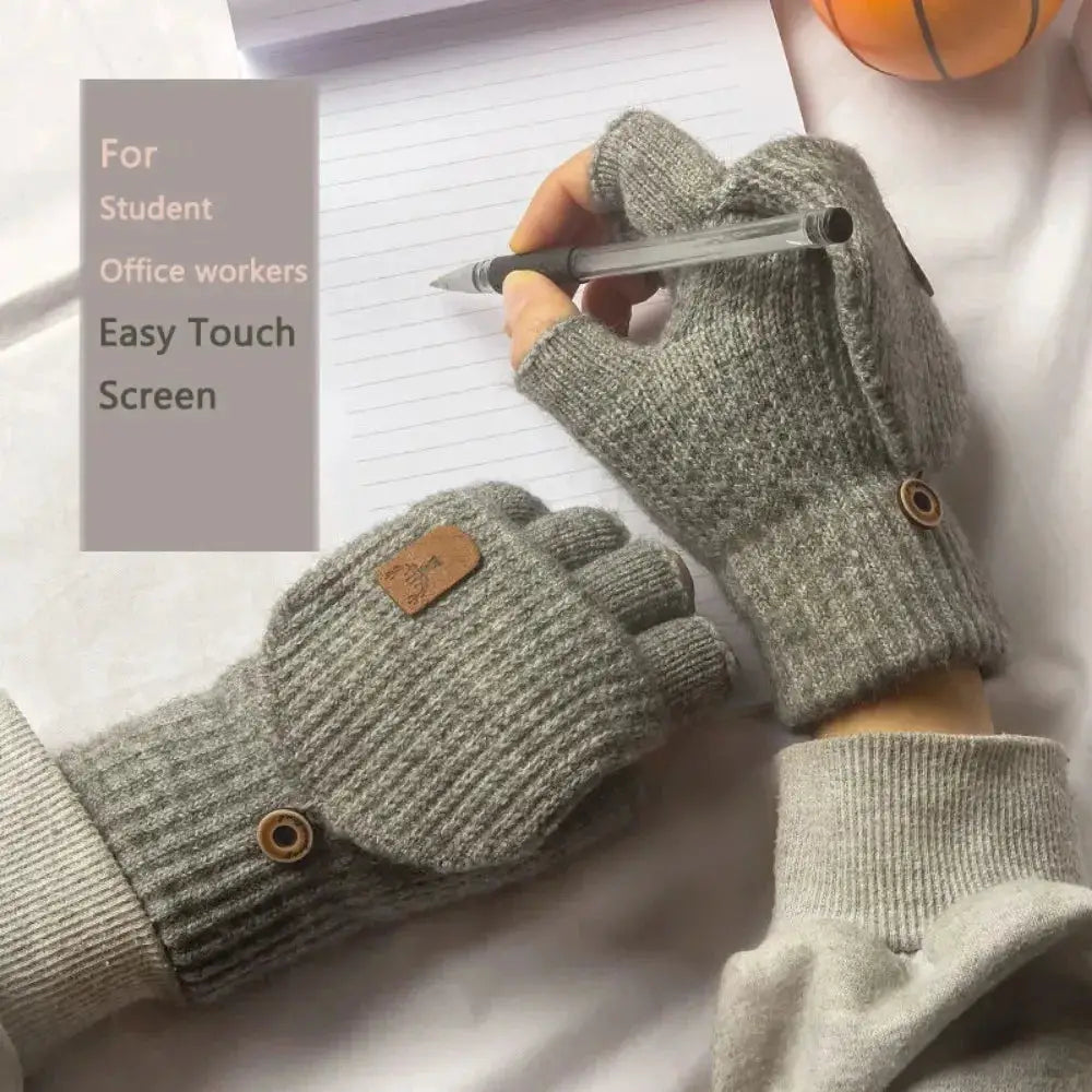 Knitted Fingerless Gloves Warm Winter Thickened Design Touch Screen Compatible For Men And Women