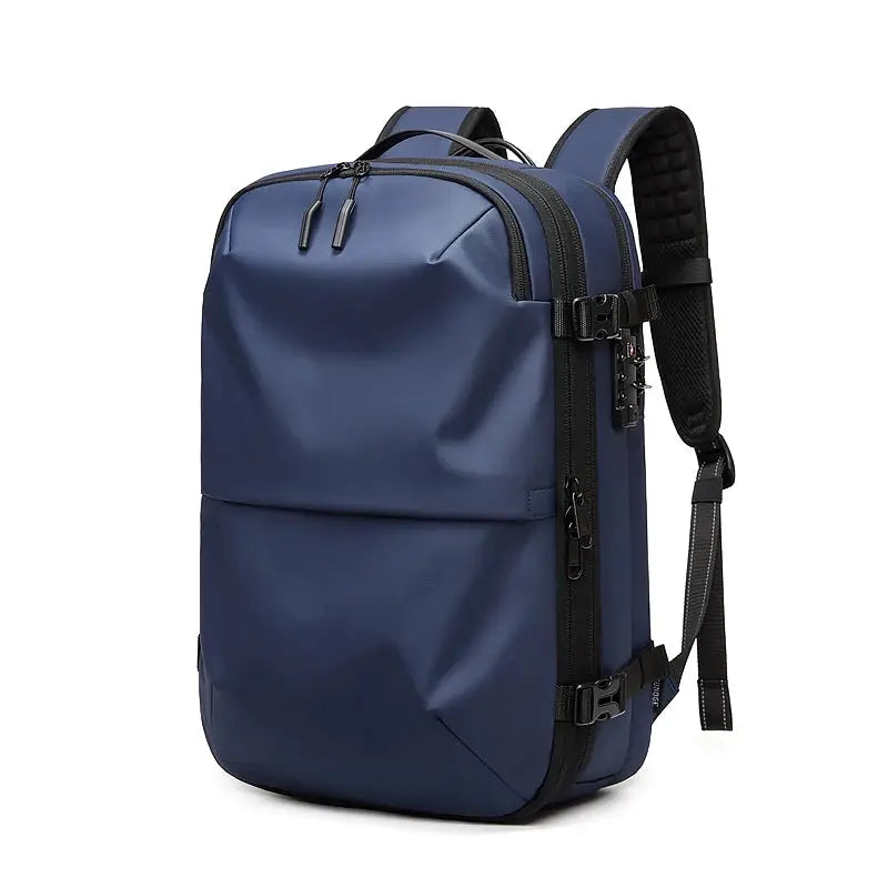 Simples Market men's travel backpack blue, 17-inch laptop compartment, large capacity, vacuum compression, padded straps
