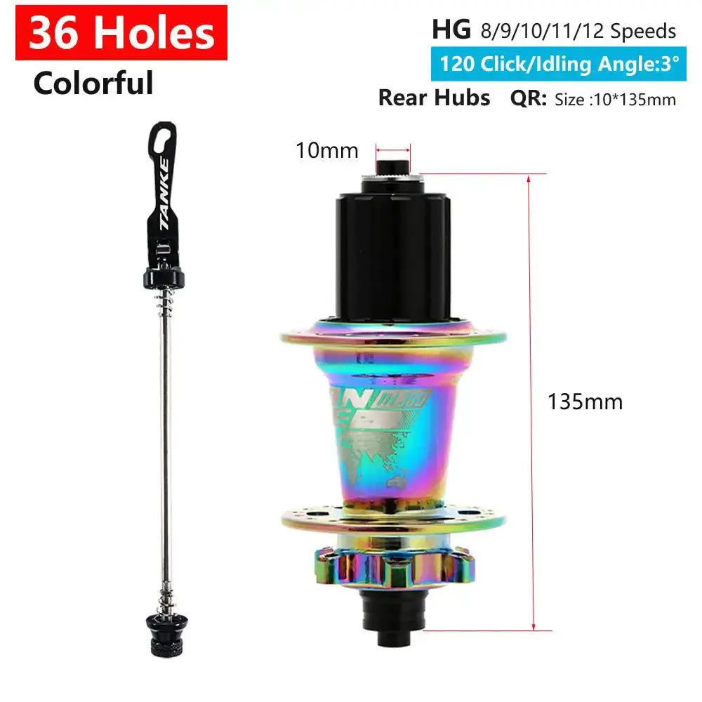 TanKe 120 Click MTB Front Rear Hub 120 Engagement 6 Bearings Thru Axle HG 8 9 10 11 12 Speed Disc Brake 28 32 36 Holes