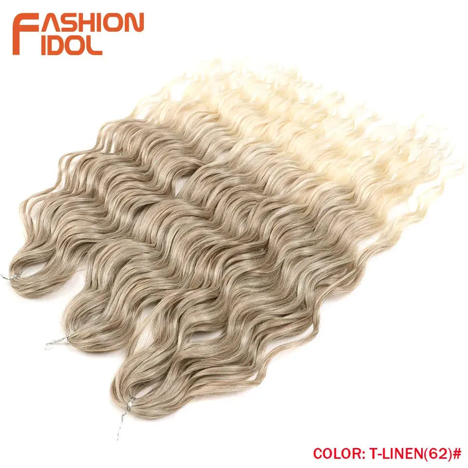 Anna Hair synthetic loose deep wave braiding extensions, 24in, ombre blonde water wave; Fashion Idol watermark