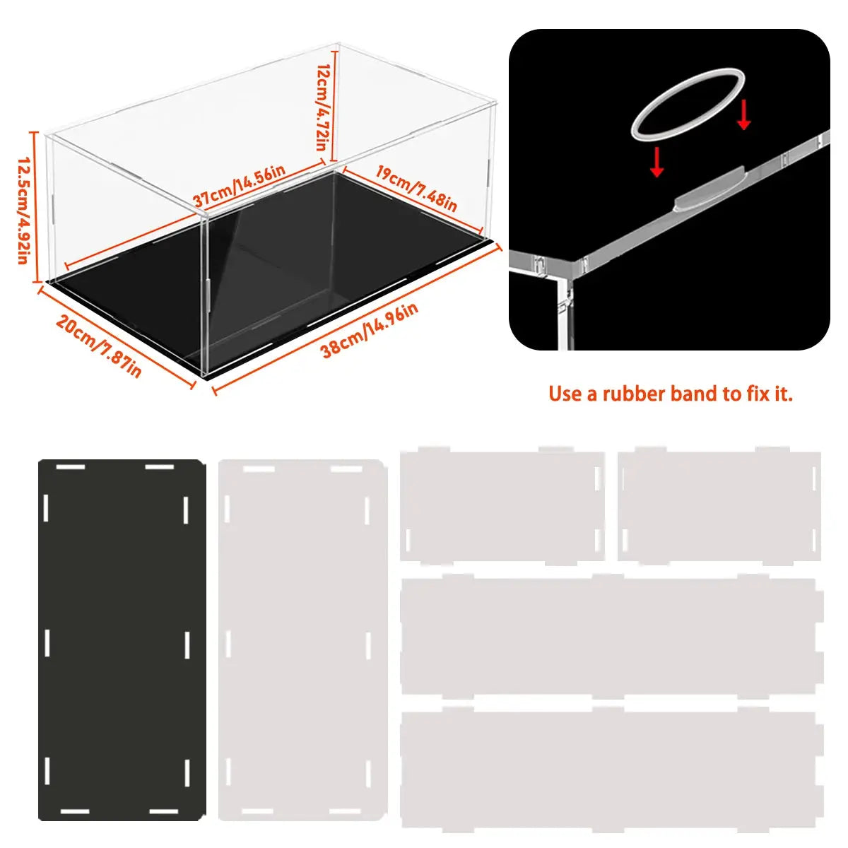1 to 14 Scale Transparent Acrylic Display Box for Toy Cars and Small Collectibles 37x19x12 cm Inner Ring Size