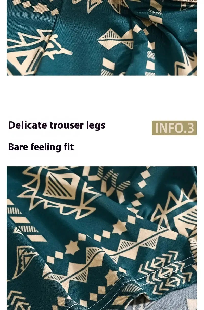Men's boxer shorts teal ice-silk fabric with white geometric print